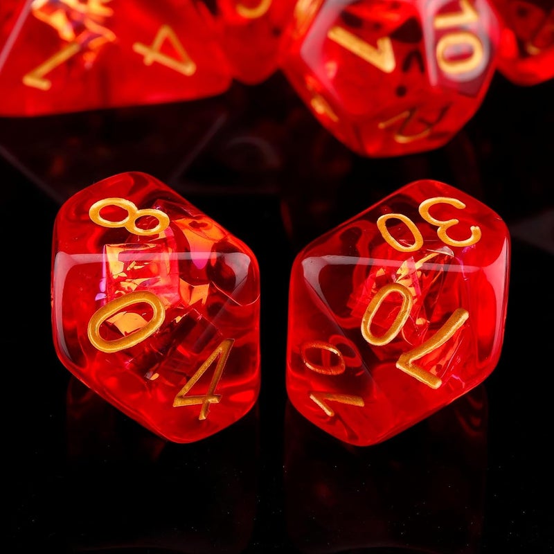 Haxtec Red DND Dice Set 7PCS Filled Resin Polyhedral D&D Dice W/Iridescent Mylar Inclusion Role Playing Dice Compatible with Dungeons and Dragons Gift - Image 2